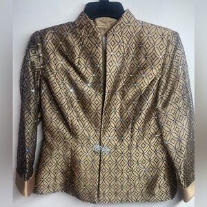 Luxurious Gold Patterned Women's Blazer With Coordinating Gold Cami